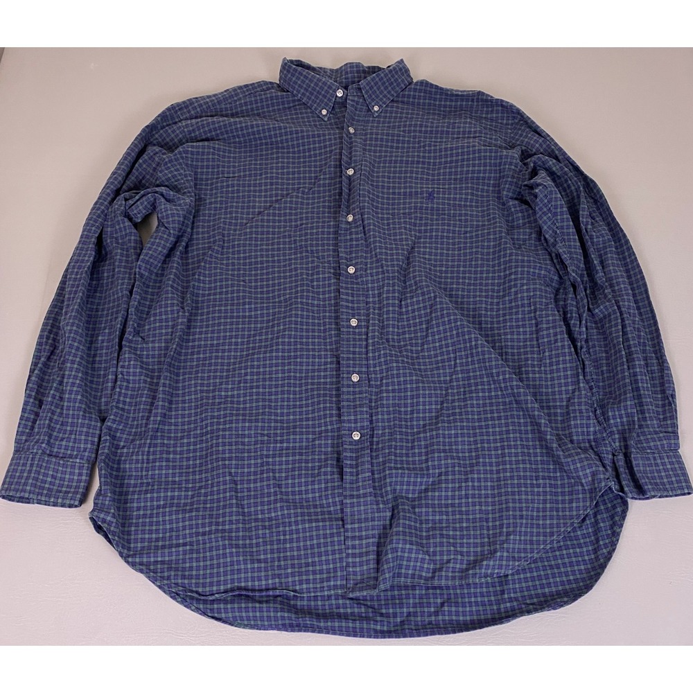 Ralph Lauren Button Down Shirt Men'sβ 2XLT Tall Plaid Blue Green Cotton Check